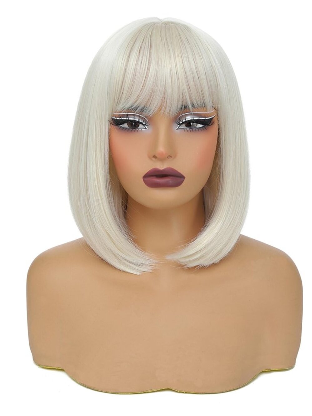 Sarensall Bob Platinum Blonde Wig for Women Short Straight Blonde Wigs w Bangs